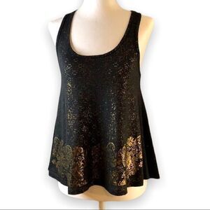 𝅺mudd T-back rocker glam tank top black w/gold embellished floral pattern